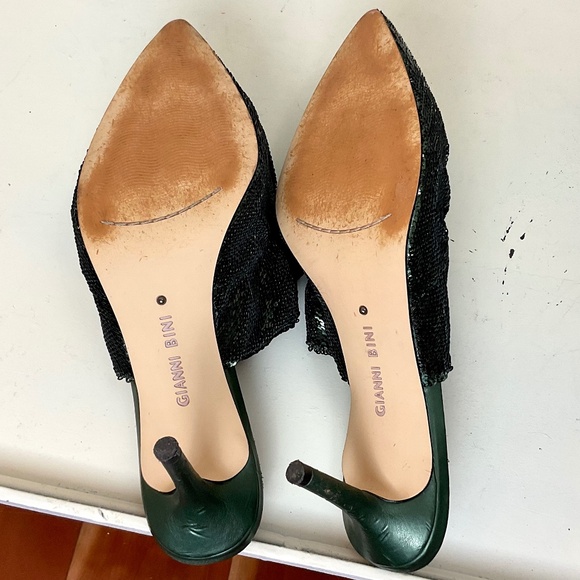 Gianni Bini Rossallio Dark Green Ruffle Sequin Mule Slip On Shoes sz 8 - Picture 7 of 15